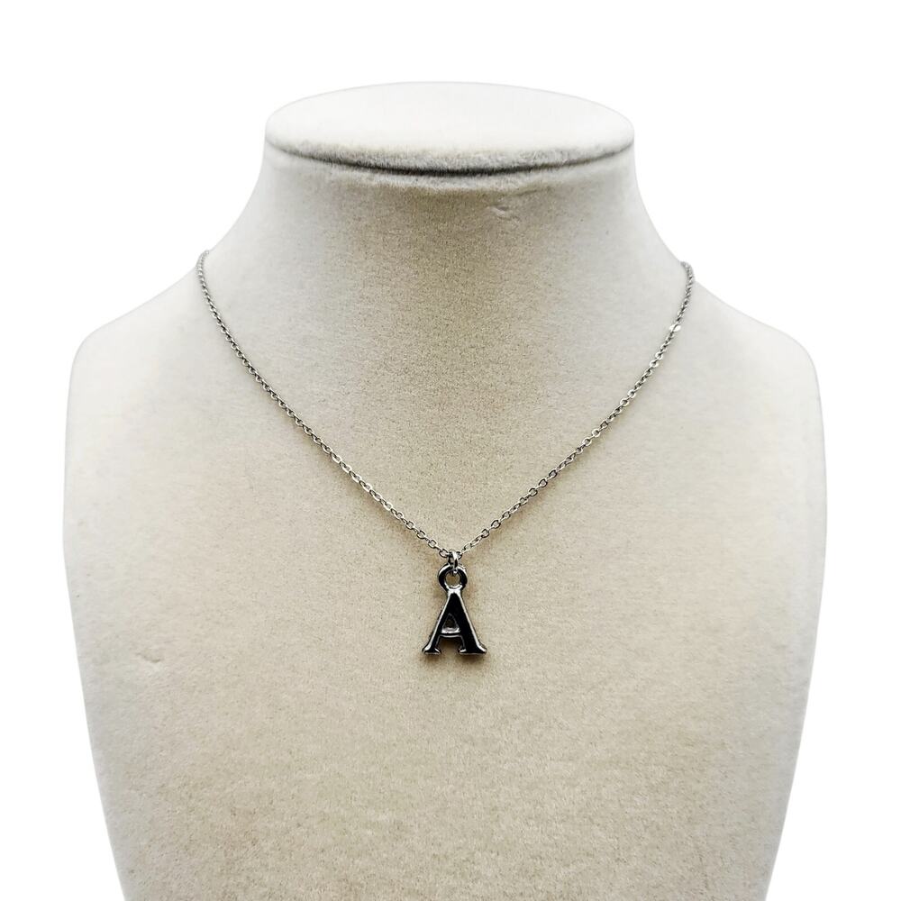 9.5" Letter "A" Initial Charm Silver-Tone Chain Necklace Dainty Minimalist